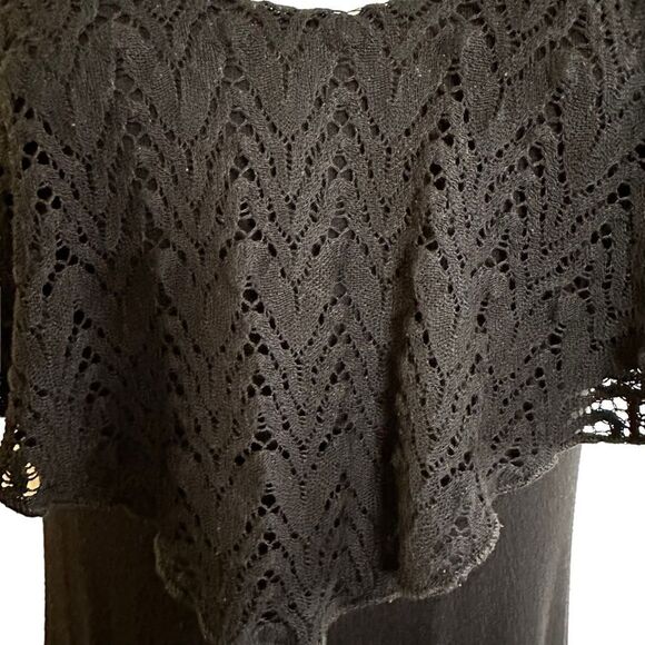 Solemio ~ Black Spaghetti Strap Maxi Dress ~ crochet knit overlay bodice ~size S - Picture 3 of 8